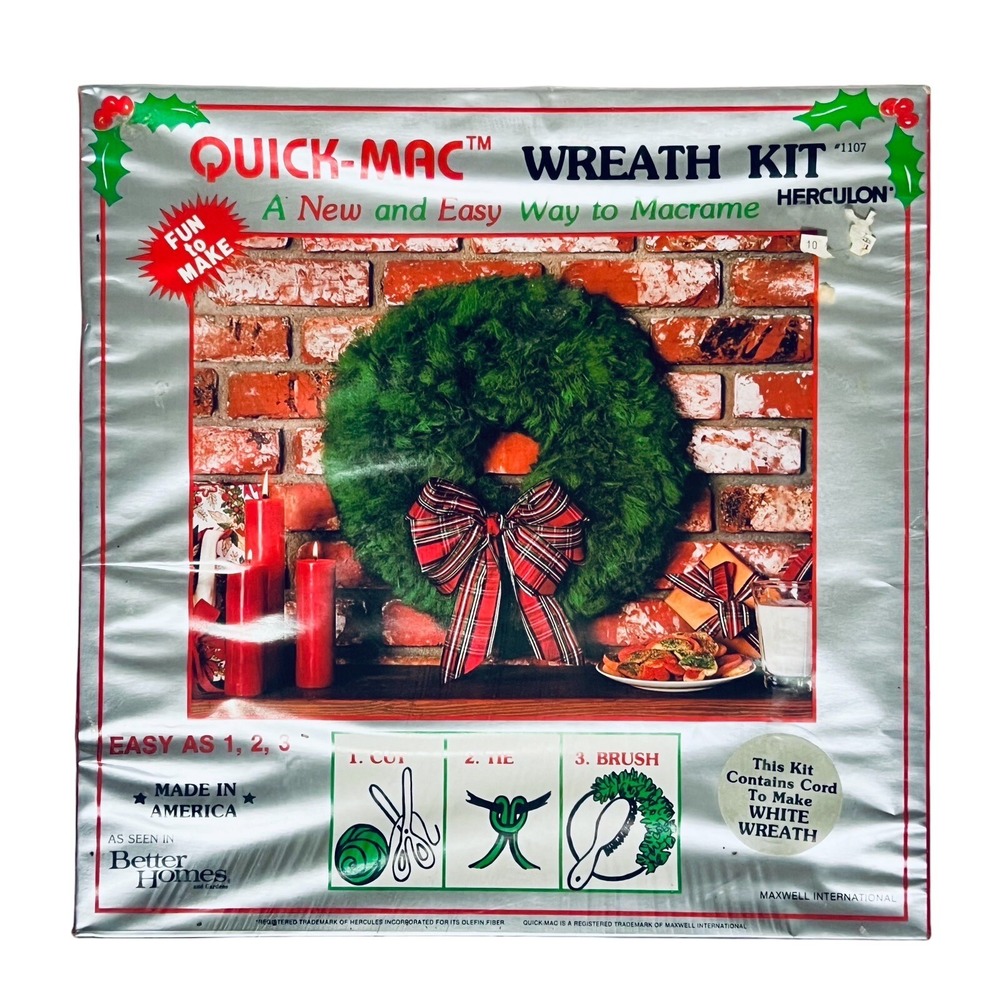 2 Vintage Better Homes Maxwell Quick-Mac Green Christmas Wreath Kit - White, Red - Picture 3 of 10